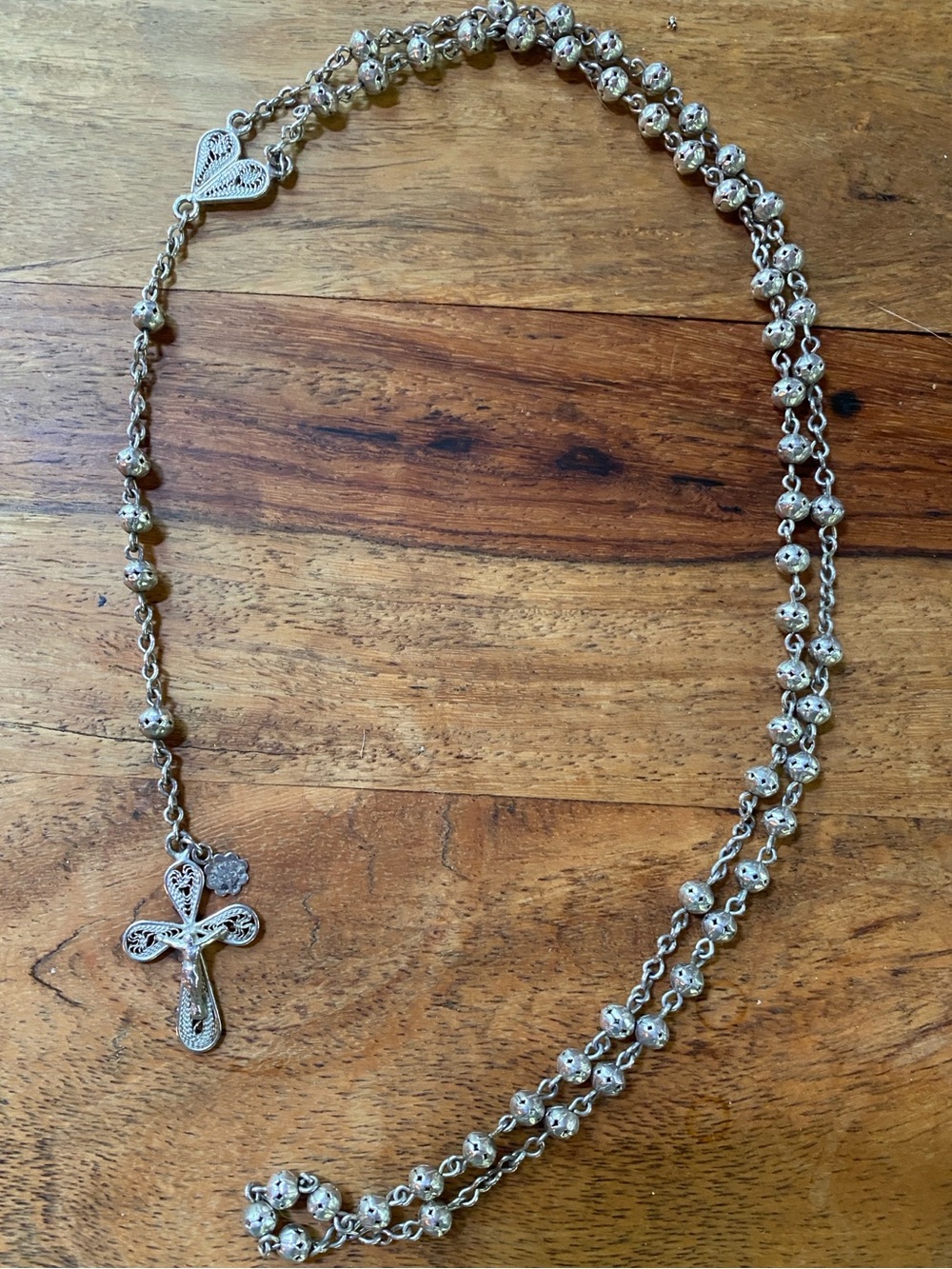 Vintage Sterling Silver 925 Filigree Rosary Necklace 17g Stamped
